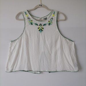 Aerie Womes White Sleeve Less Round Neck Wide Strap Crop Blouse Top Size XL